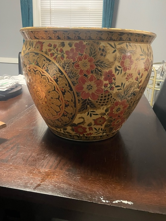 Other - Decorative Floral Ceramic Planter - Gold and Red